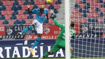 Bologna-Napoli 0-1, goal Osimhen di testa